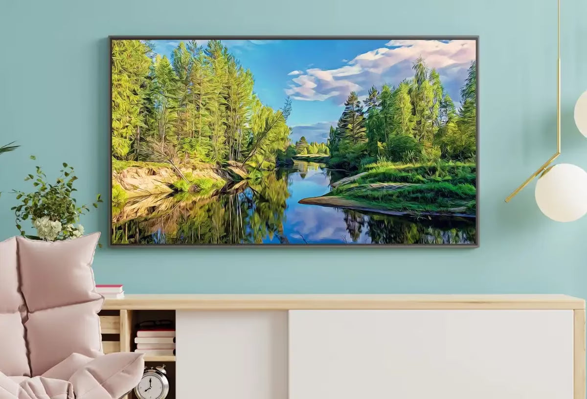 River in Forest Landscape Digital Painting, Frame TV Art , Digital Art for Tv, Colorful Art for Frame TV – Frame TV  Art