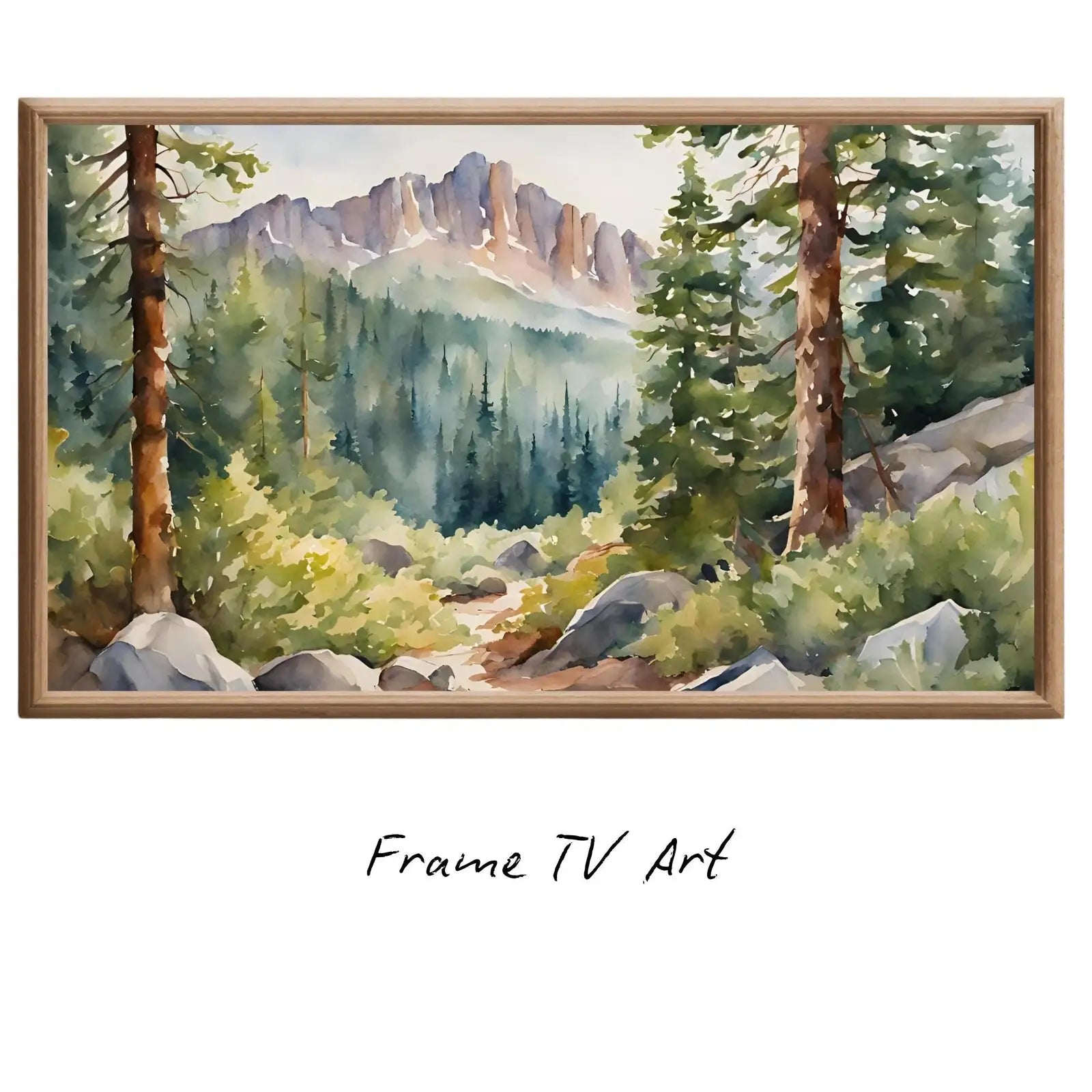 Detail view of artwork from Rocky Mountains Art For Frame TV. Forest Watercolor Nature Landscape Prints. 4K Nature Decor. Instant Download. (variation 4)