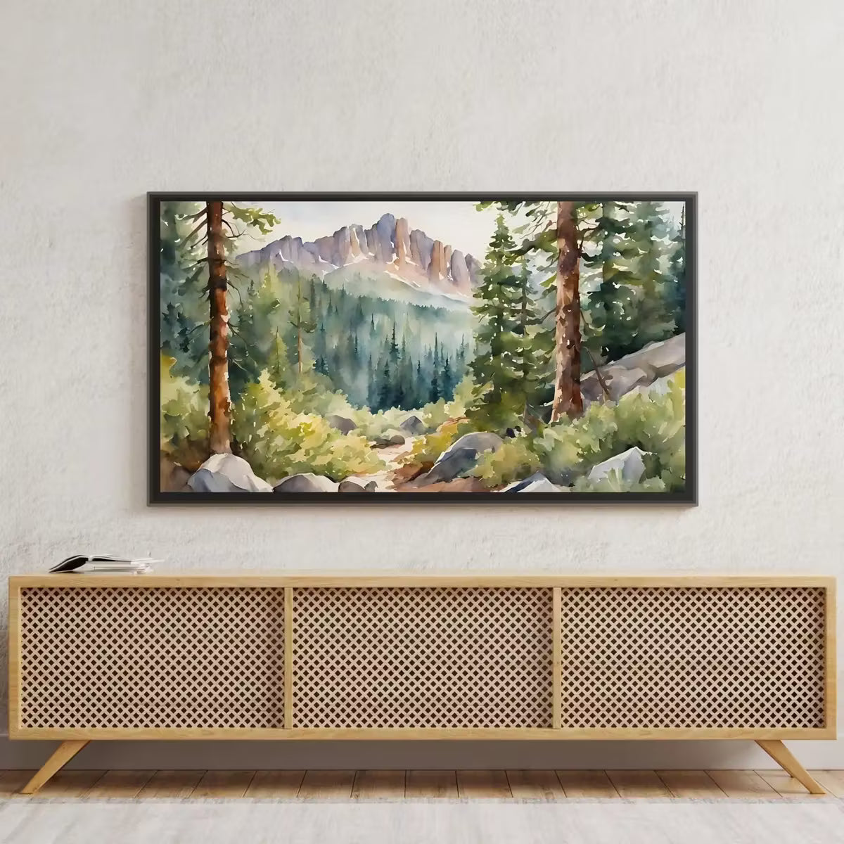 Rocky Mountains Art For Frame TV. Forest Watercolor Nature Landscape. 4K Nature Decor. Instant Download – Frame TV  Art