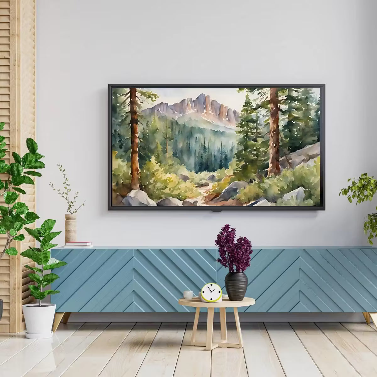 Rocky Mountains Art For Frame TV. Forest Watercolor Nature Landscape. 4K Nature Decor. Instant Download – Frame TV  Art