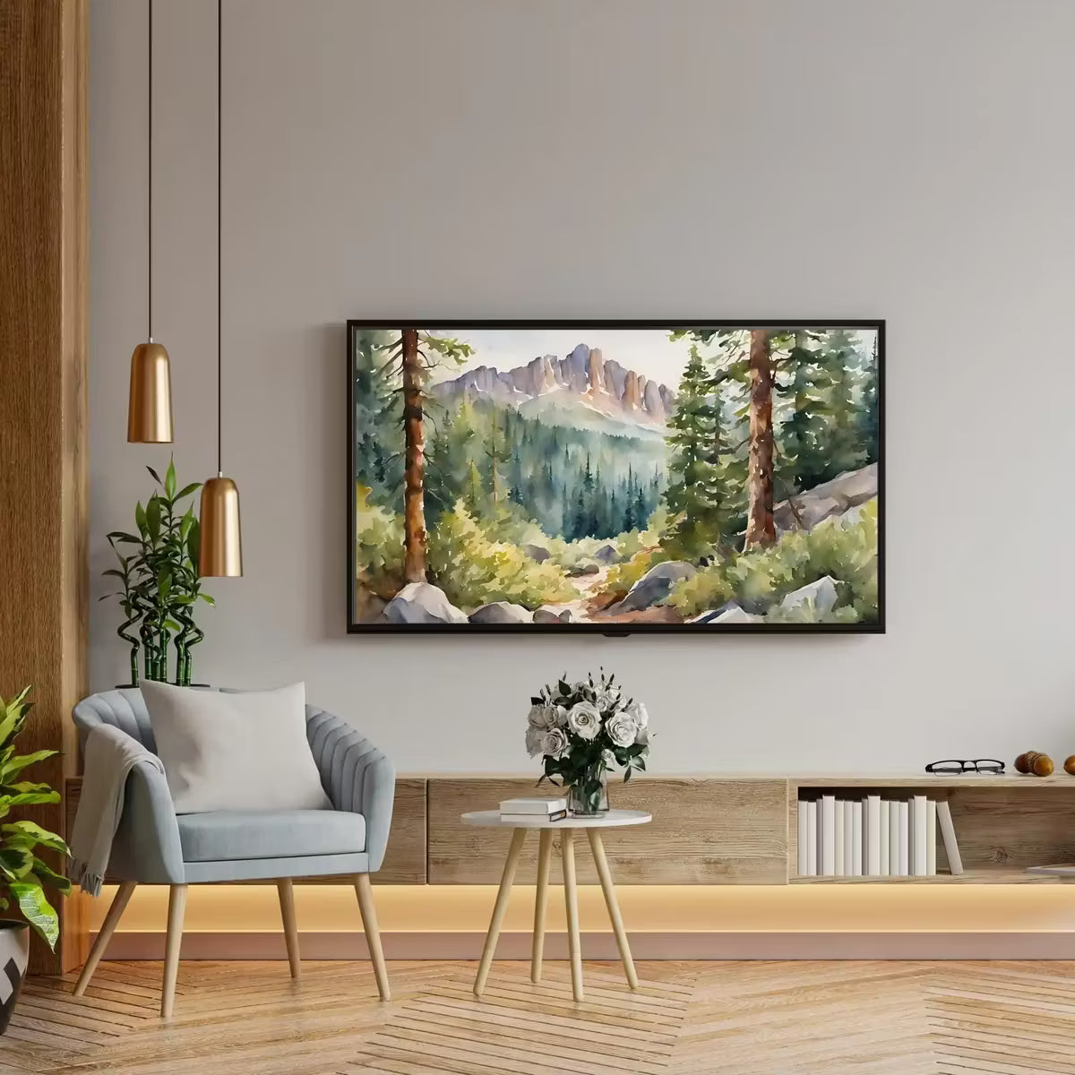 Rocky Mountains Art For Frame TV. Forest Watercolor Nature Landscape. 4K Nature Decor. Instant Download – Frame TV  Art