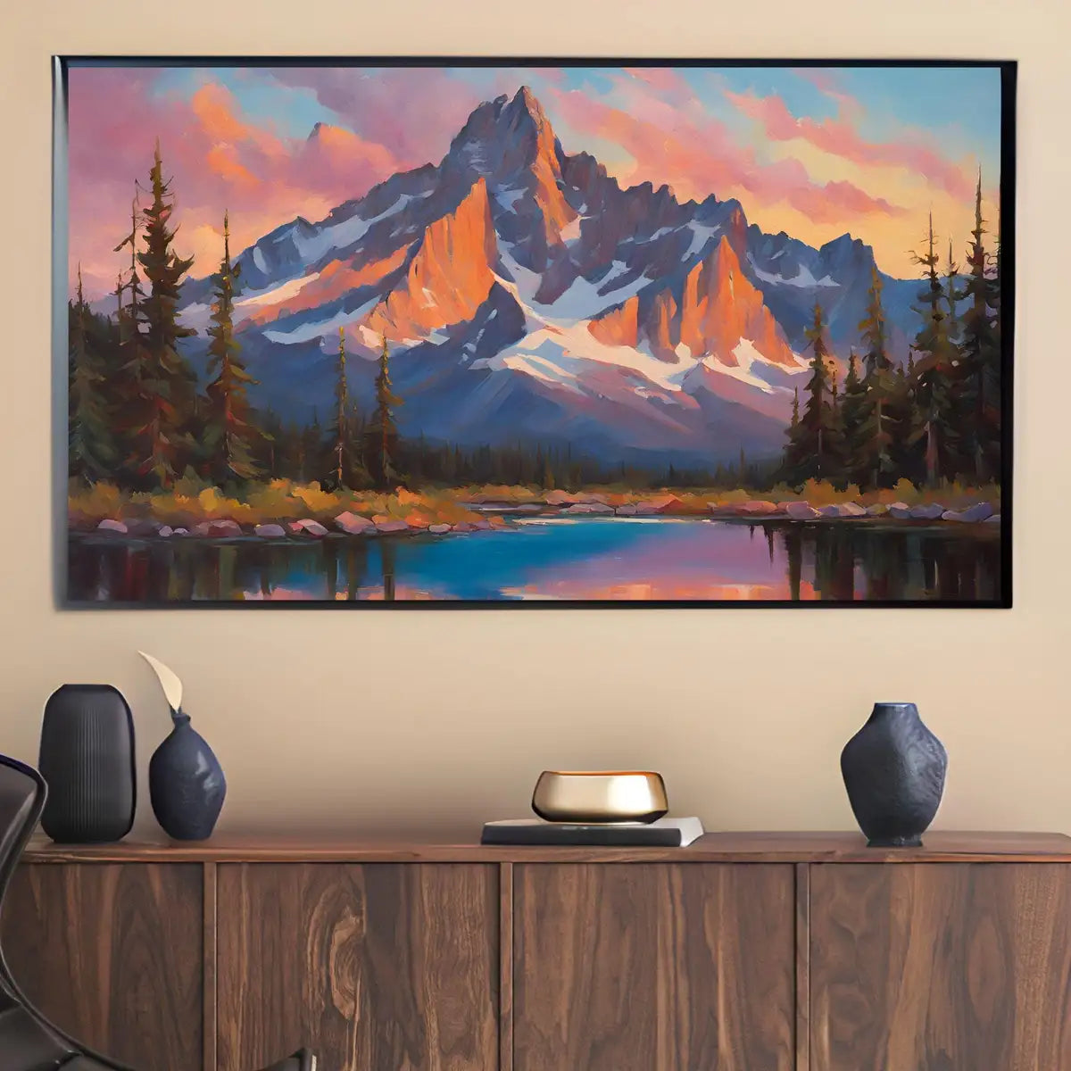 Detail view of artwork from Rocky Mountains Art For Frame TV. National Park Decor For Samsung Frame TV. Landscape 4K Image For Frame TV 4K. (variation 2)