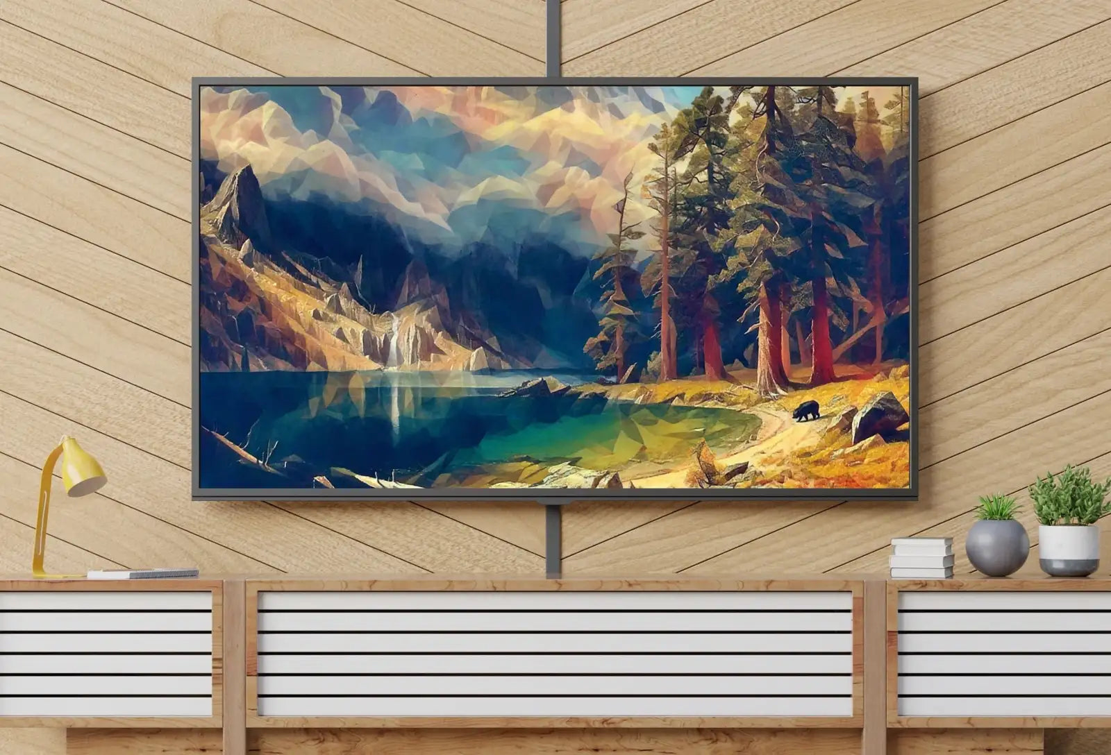 Second included artwork preview from Rocky Mountains Landscape Painting w/ Bear, Frame TV Art, Digital Download, Digital Art for TV, Colorful Wall Art, Artwork for The Frame TV featuring various scenes.