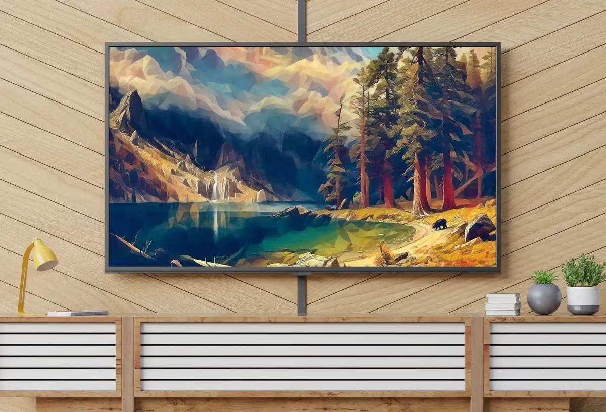 Rocky Mountains Landscape Painting w/ Bear, Frame TV Art, , Digital Art for TV, Colorful Wall Art, Artwork for The Frame TV – Frame TV  Art