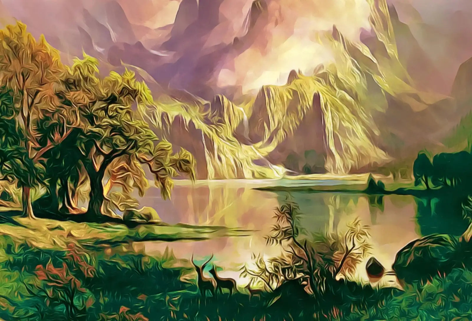 Included artwork preview showing first selection of artworks from Rocky Mountains Landscape Painting w/ Deer, Frame TV Art, Digital Download, Digital Art for TV, Colorful Wall Art, Artwork for The Frame TV.