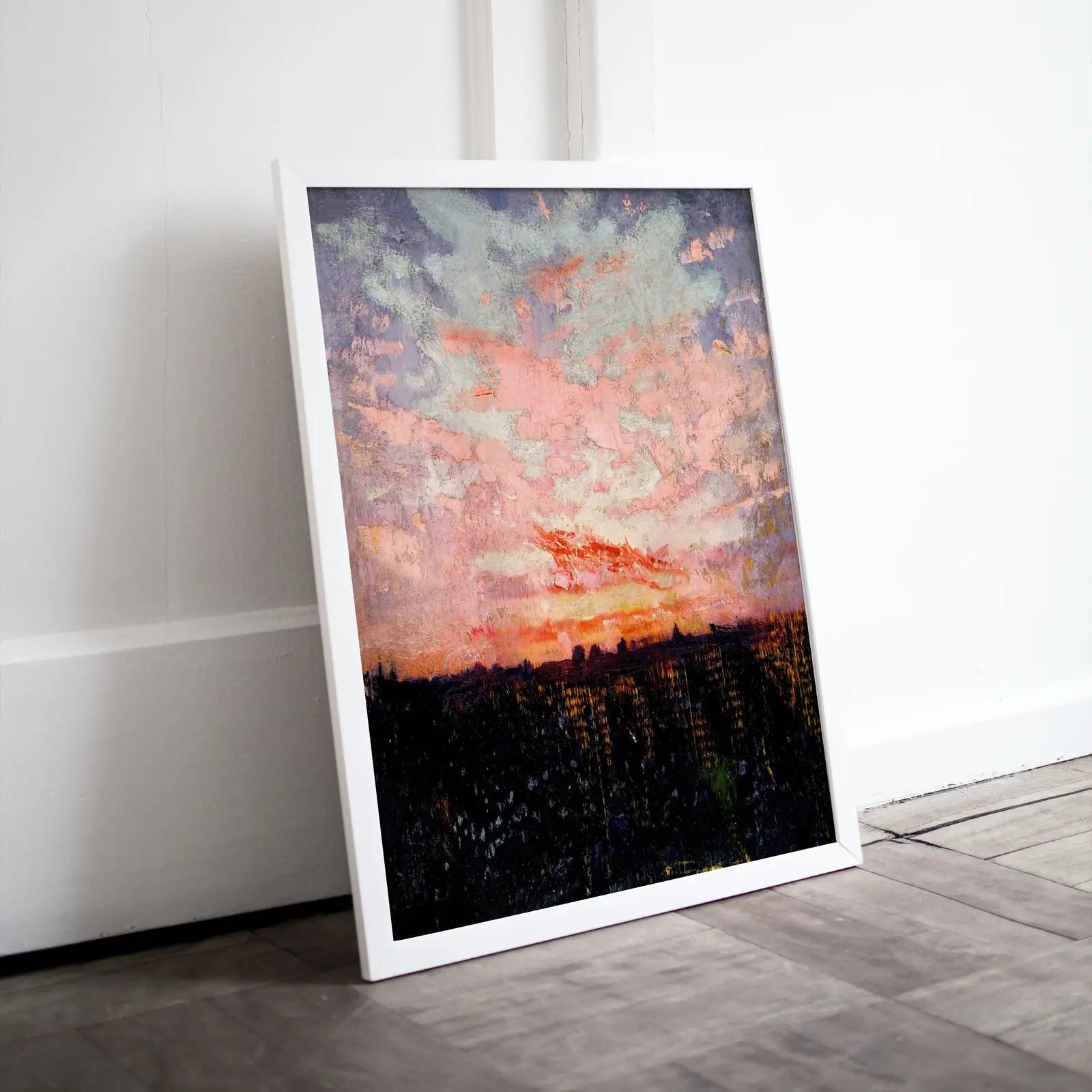 Framed view of Rustic Antique Moody Abstract Sunset Oil Painting. Instant Download Printable Wall Art. Abstract Vintage Sunset Painting Digital Print – printable wall art digital download.
