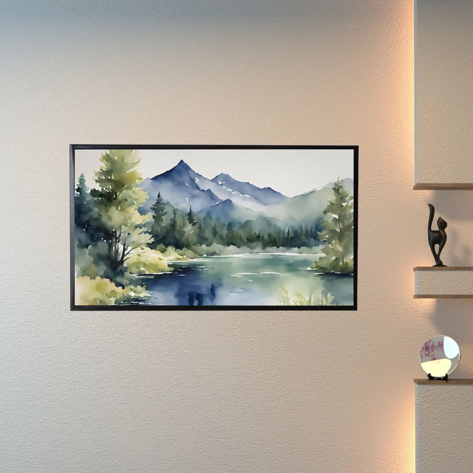 Detail view of artwork from Sage Green Art For Frame TV. Blue Mountain Forest Landscape Wall Artwork. Minimalist Decor For Samsung Frame TV. (variation 1)