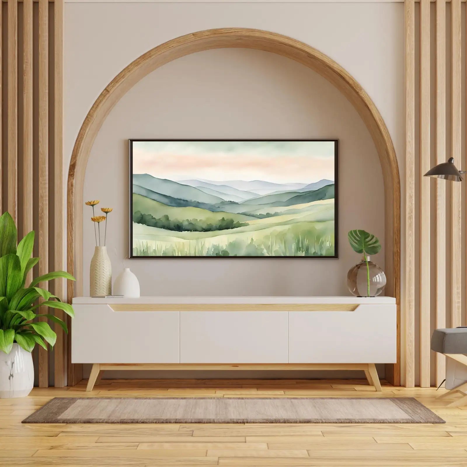 Detail view of artwork from Sage Green Art For Frame TV I Countryside Decor For Samsung Frame TV I Minimalist Home 4K Wall Art. (variation 3)