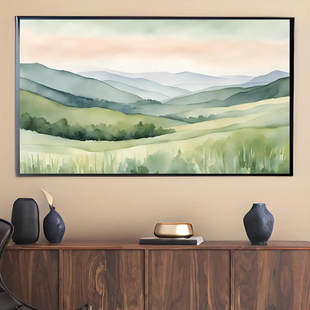 Detail view of artwork from Sage Green Art For Frame TV I Countryside Decor For Samsung Frame TV I Minimalist Home 4K Wall Art. (variation 5)