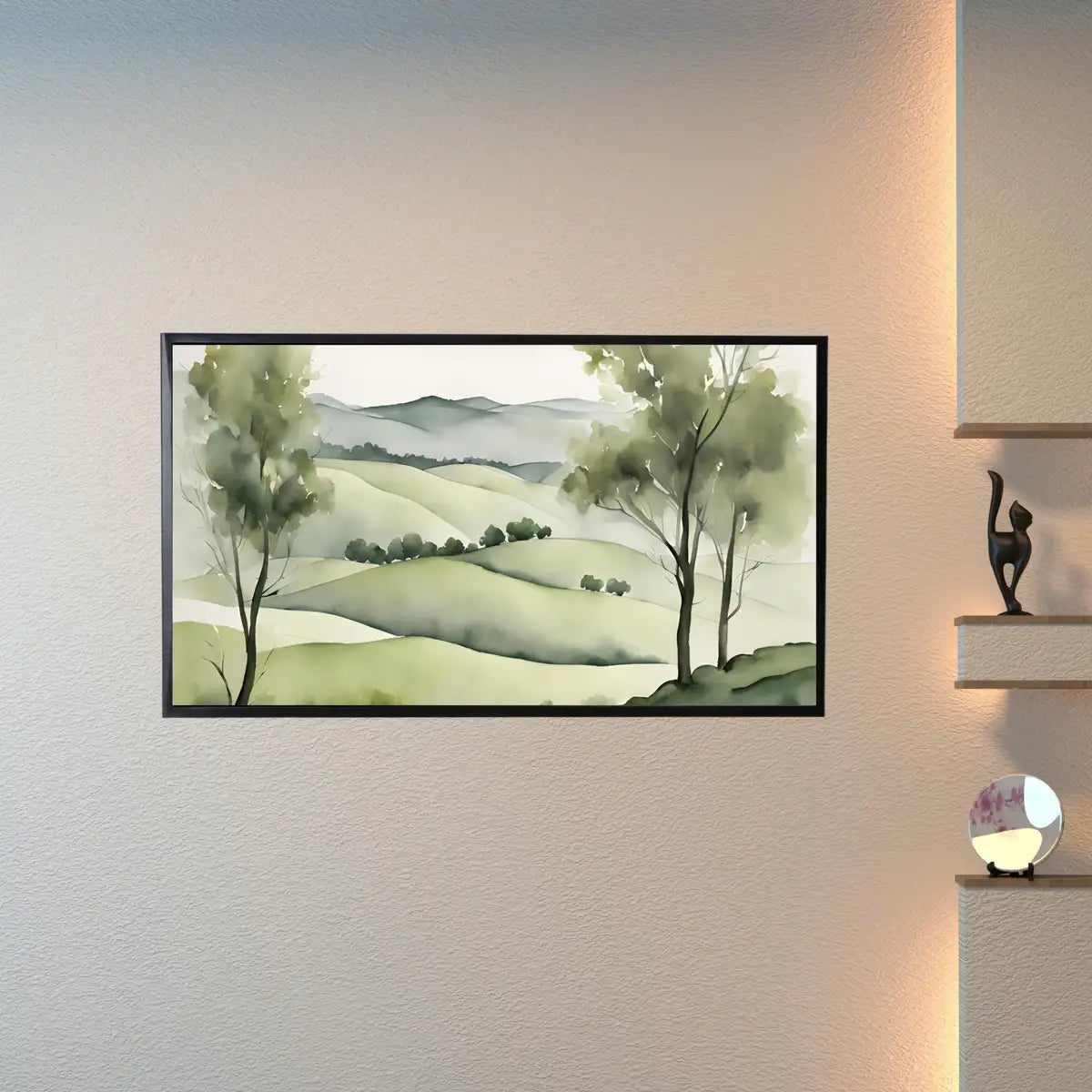 Detail view of artwork from Sage Green Art For Frame TV I Landscape Decor For Samsung Frame TV I Watercolor Artwork For Modern Home Decor. (variation 2)