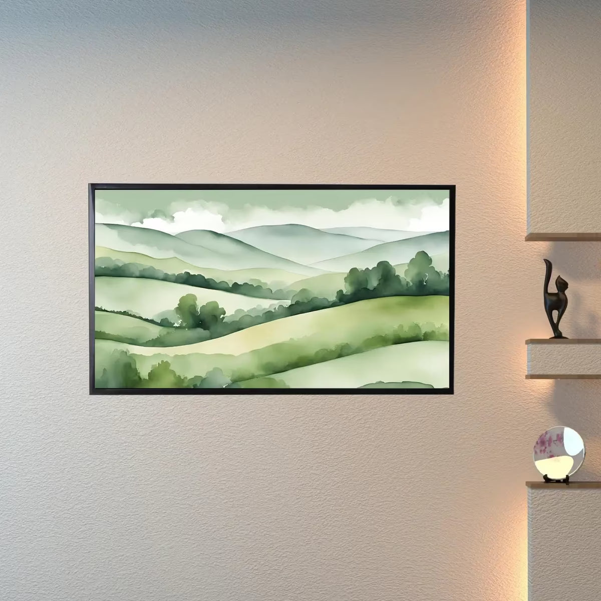 Sage Green Art For Frame TV. Mountains Decor Watercolor Artwork. Hills Landscape Modern Aesthetics For Home Display. – Frame TV  Art