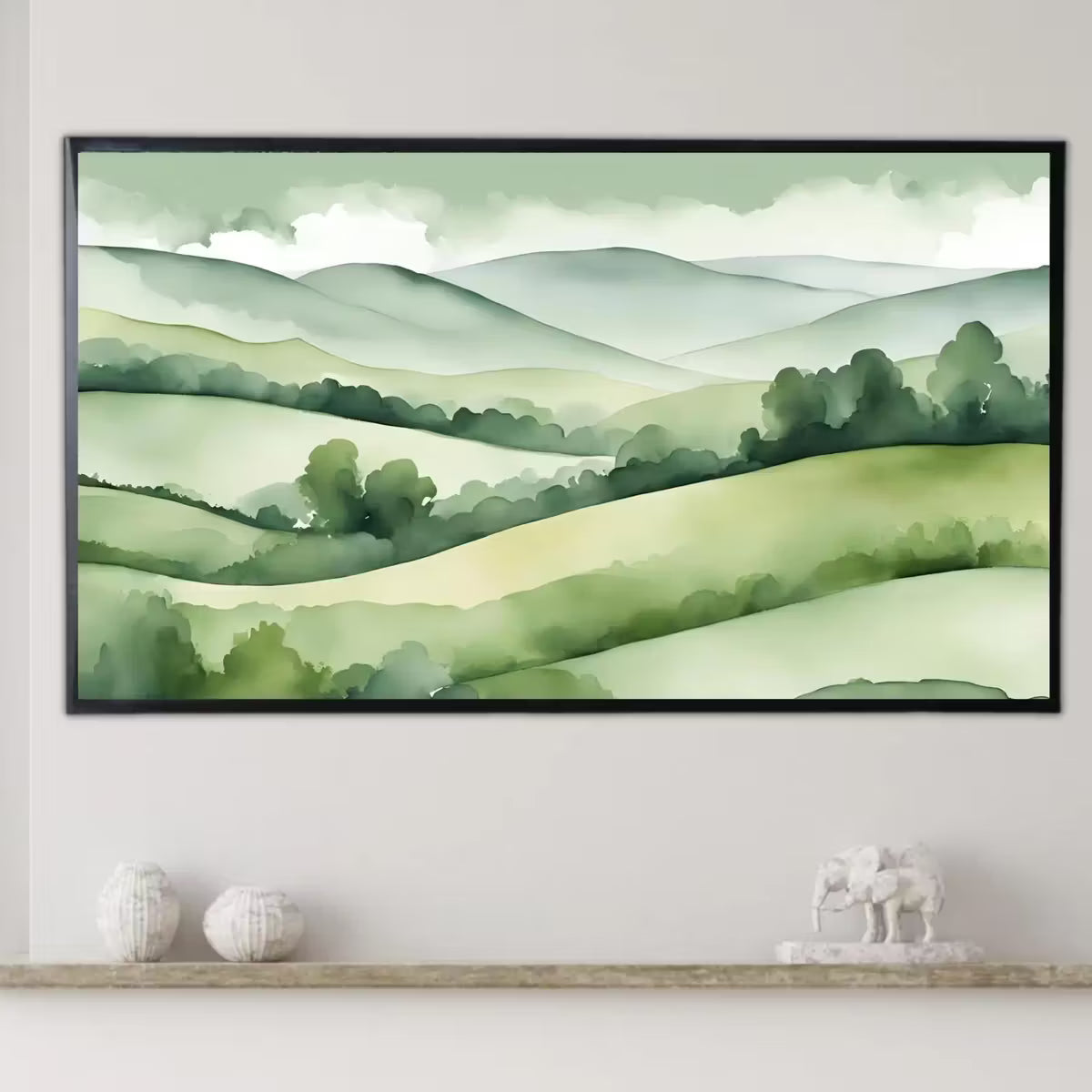Sage Green Art For Frame TV. Mountains Decor Watercolor Artwork. Hills Landscape Modern Aesthetics For Home Display. – Frame TV  Art