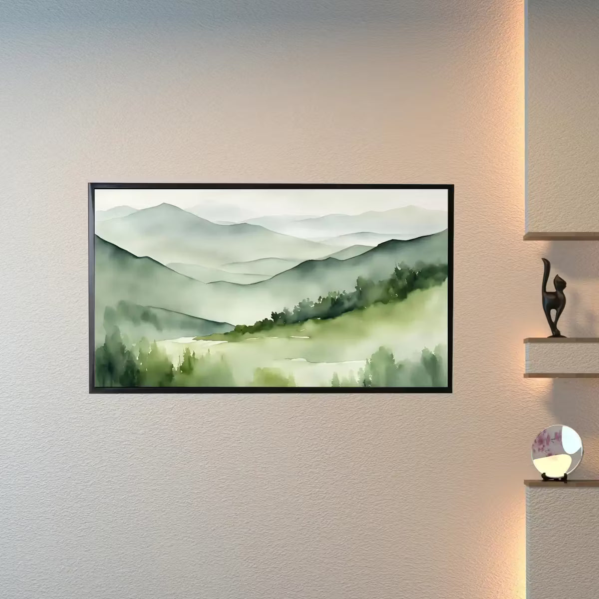 Sage Green Art For Samsung Frame TV I Watercolor Minimalist Landscape Mountains I 4K Wall Art Decor For Frame TV – Frame TV  Art