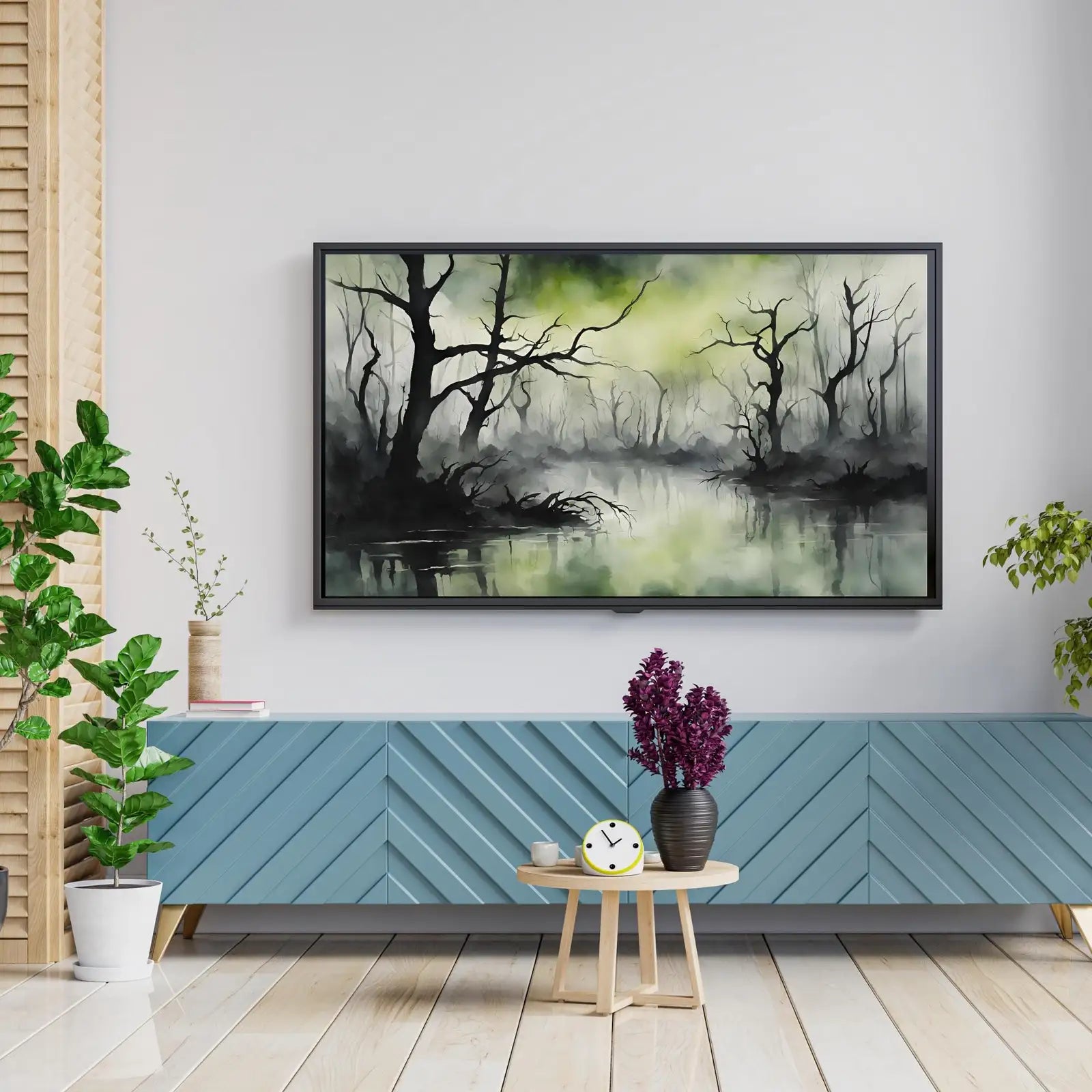 Detail view of artwork from Samsung Frame Art for 4K TV I Dark Green Minimalist Wall Decor I Unique Artwork for Frame TV. (variation 1)