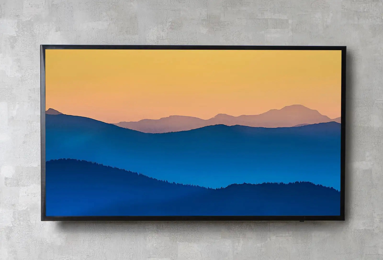 Detail view of artwork from Samsung Frame TV Art 4K Abstract Mountain Sunrise Landscape Wall Art. Instant Download Blue Mountain Digital Painting. Art for the Frame TV. (variation 1)