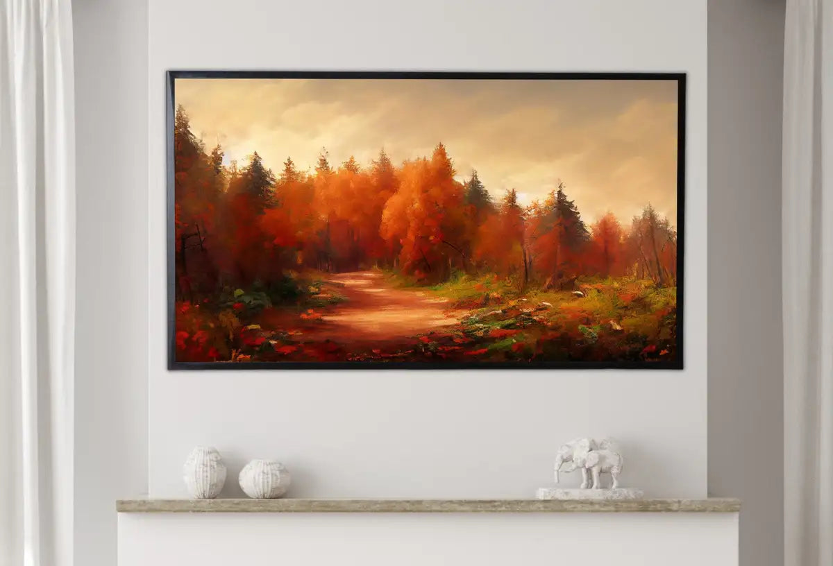 Detail view of artwork from Samsung Frame TV Art 4K Autumn Forest Trail Landscape Digital Painting. Fall Art for the Samsung Frame TV. Art for TV. Instant Download. (variation 2)