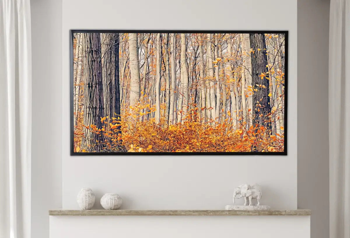 Detail view of artwork from Samsung Frame TV Art 4K Autumn Forest Trail Landscape Digital Painting. Instant Download Fall Art for the Samsung Frame TV. Art for TV. (variation 2)