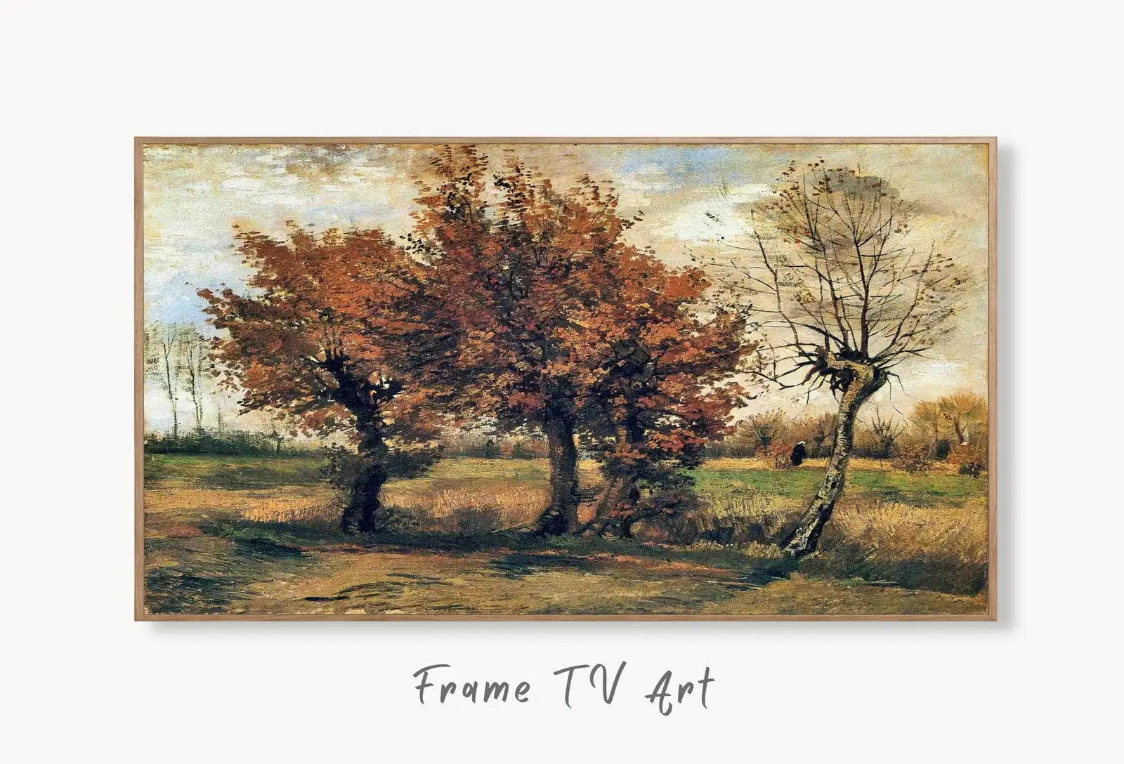 Samsung Frame TV Art 4K Autumn Landscape Famous Vincent van Gogh Painting. Instant Download van Gogh Fine Art for Frame TV. Vintage Decor displayed on Samsung Frame TV on a living room wall.