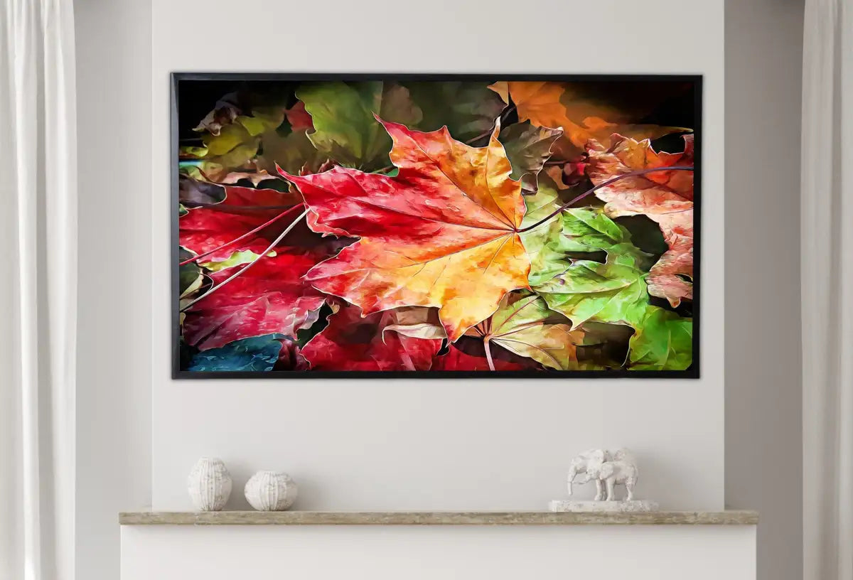 Detail view of artwork from Samsung Frame TV Art 4K Autumn Maple Leaves Digital Painting. Instant Download Fall Leaves Wall Art for Samsung Frame TV. Nature Art for TV. (variation 2)