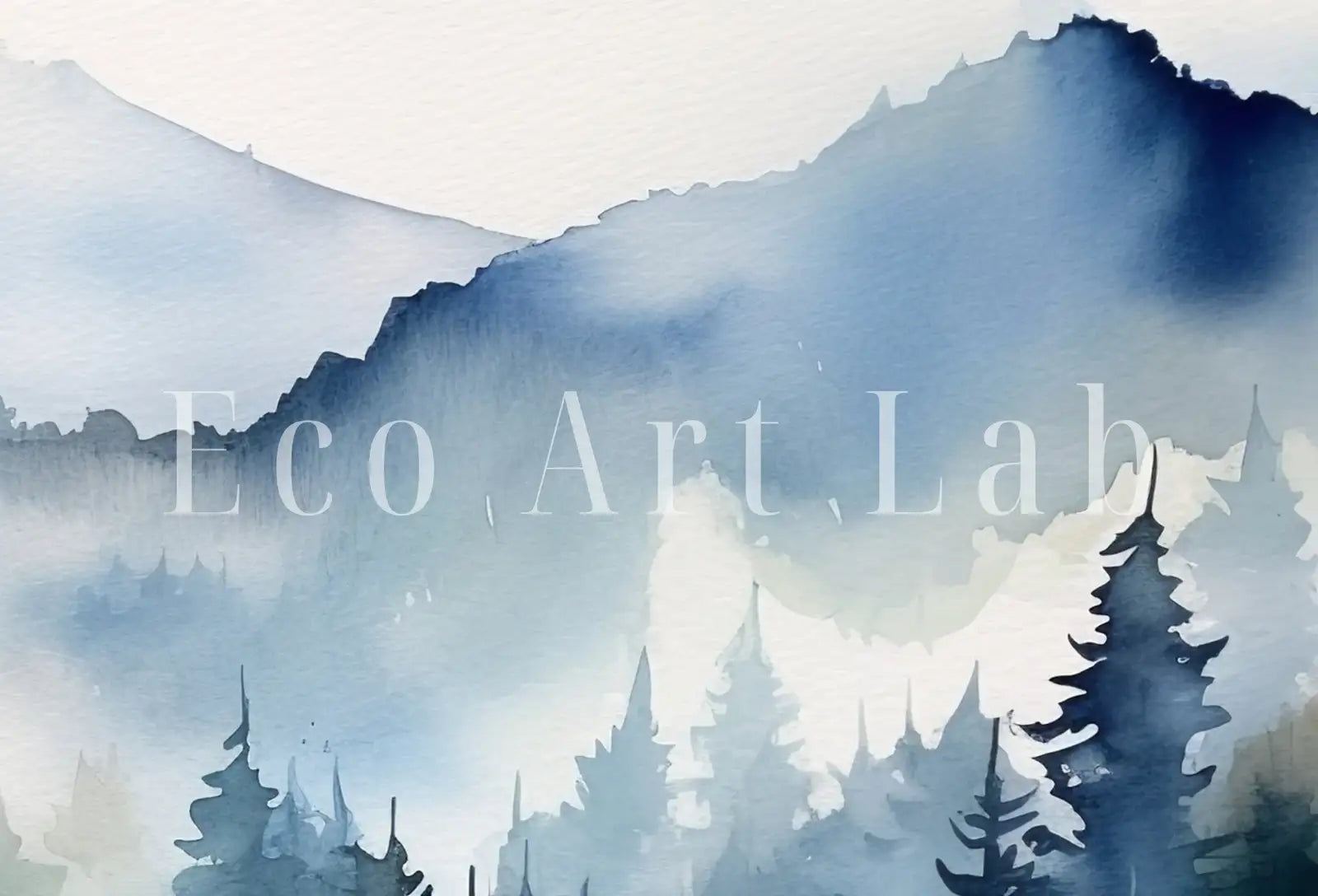 Detail view of artwork from Samsung Frame TV Art 4K Blue Mountain Forest Landscape Painting. Instant Download. Abstract Forest Art for Samsung Frame TV. Art for TV. (variation 1)