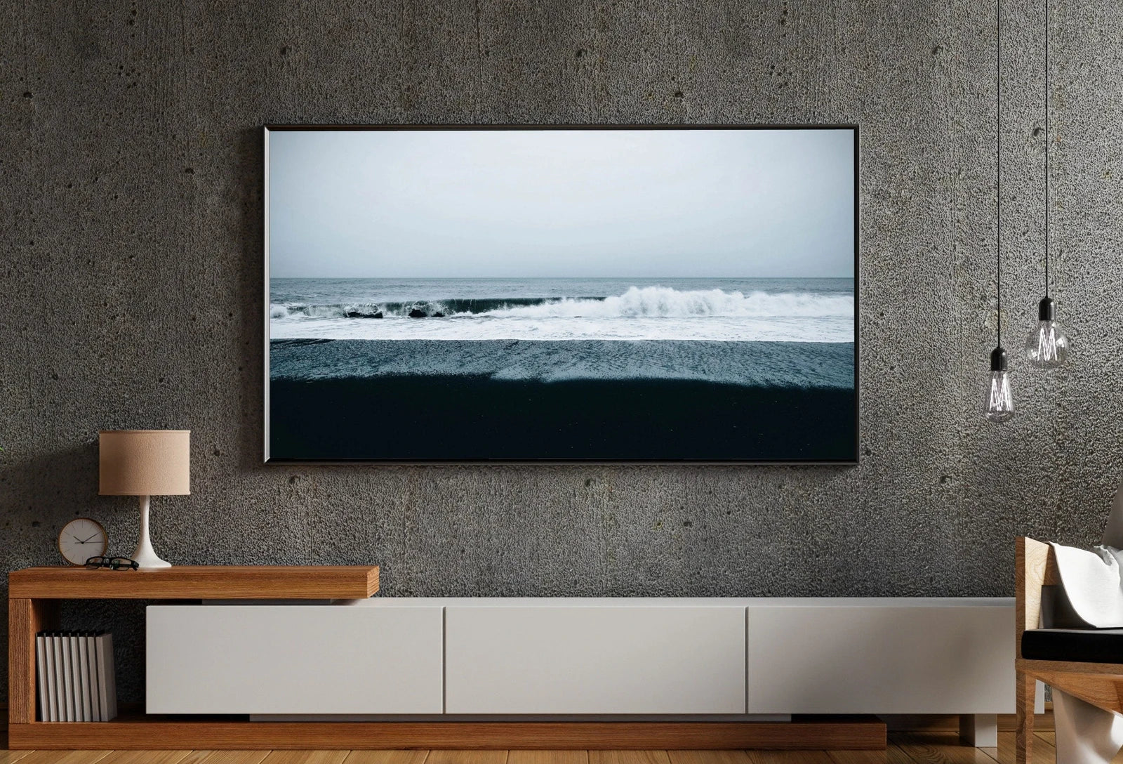 Detail view of artwork from Samsung Frame TV Art 4K, Blue Wavy Ocean Coastal Wall Decor. Samsung Art TV Digital Download for Samsung Frame, Beach Landscape Frame TV Art. (variation 1)