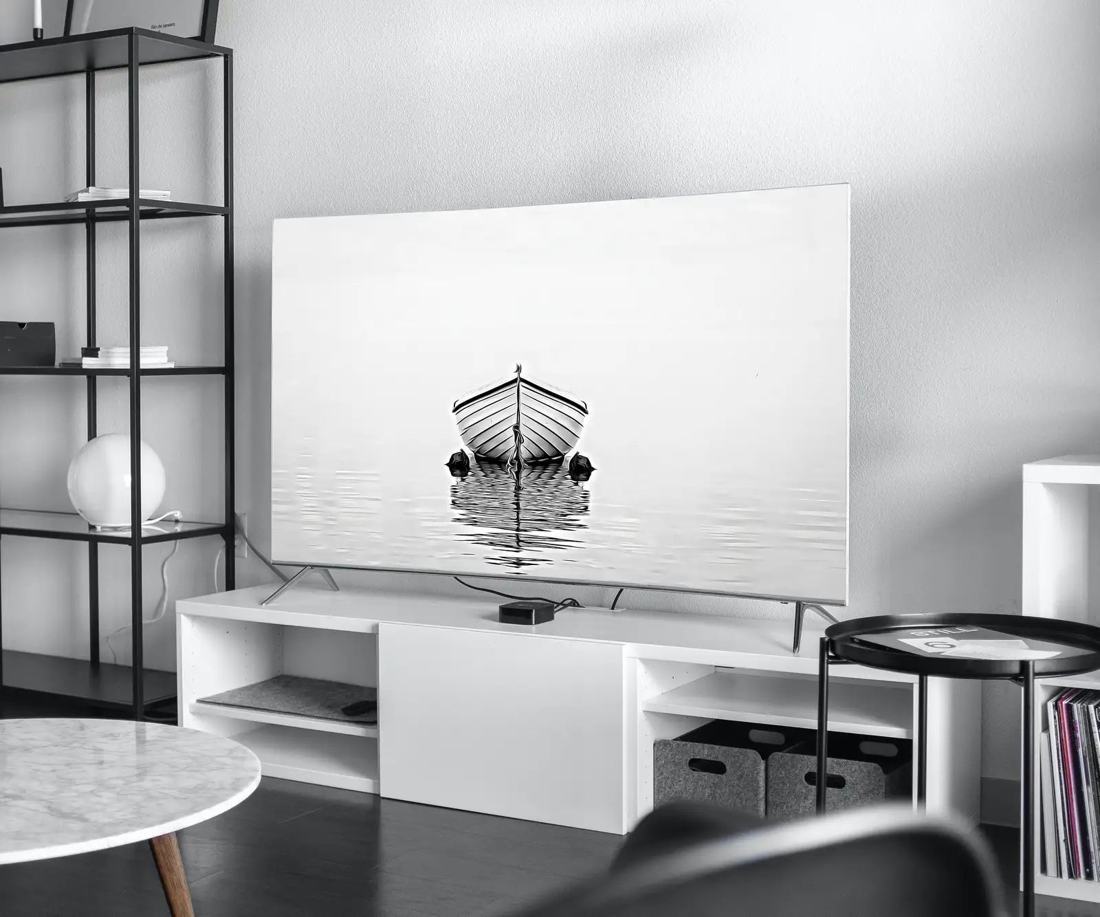 Detail view of artwork from Samsung Frame TV Art 4K Boat At Sea Print, Nautical Wall Decor. Instant Download Black and White Art for the Frame TV. Minimalist Art for TV. (variation 1)
