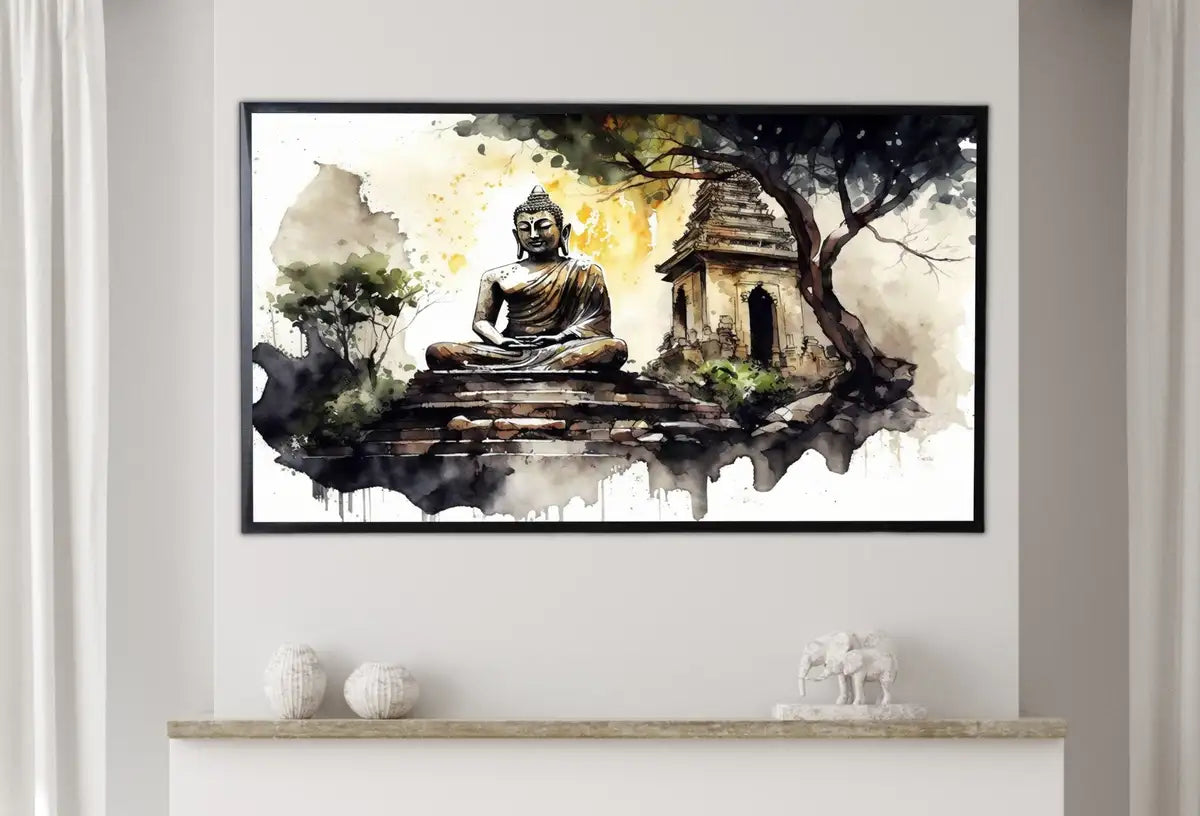 Detail view of artwork from Samsung Frame TV Art 4K Buddha Meditating Statue. Zen Wall Art Buddhism Spiritual Art. Digital Download for Samsung Frame. Frame TV Art. (variation 2)