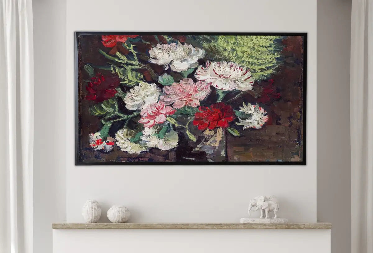 Second included artwork preview from Samsung Frame TV Art 4K Carnations Famous Still Life Painting by Vincent van Gogh. Instant Download Floral Art for Frame TV Vintage Wall Art featuring various scenes.