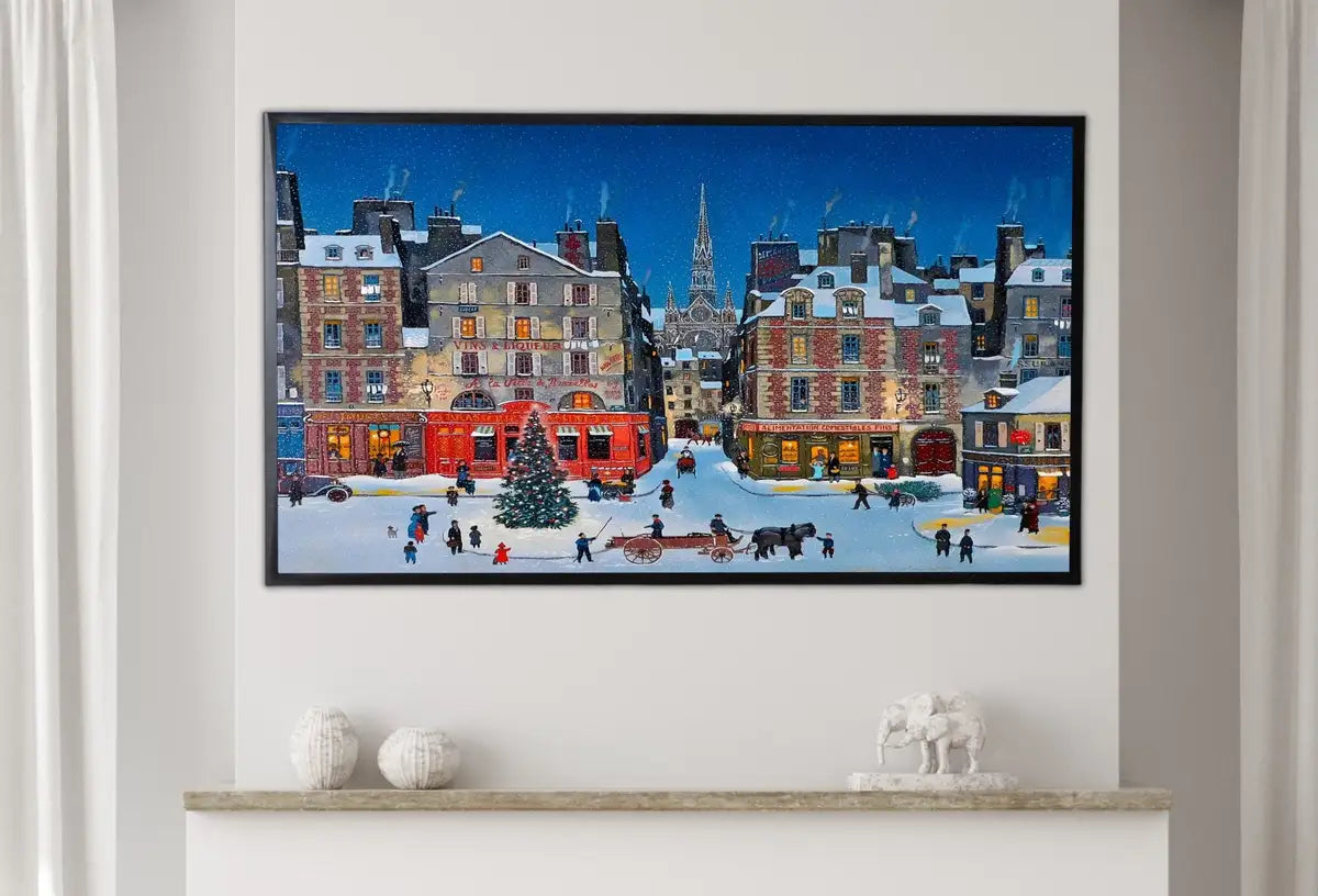Detail view of artwork from Samsung Frame TV Art 4K Christmas in the City Winter Landscape Painting. Frame TV Art Digital Download. Art for Tv Colorful Art for Frame TV. (variation 2)