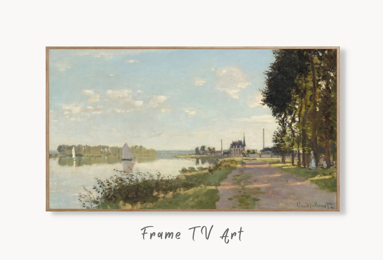 Samsung Frame TV Art 4K Claude Monet European Landscape Vintage Oil Painting. Instant Download Impressionist Famous Monet Art for Frame TV displayed on Samsung Frame TV on a living room wall.