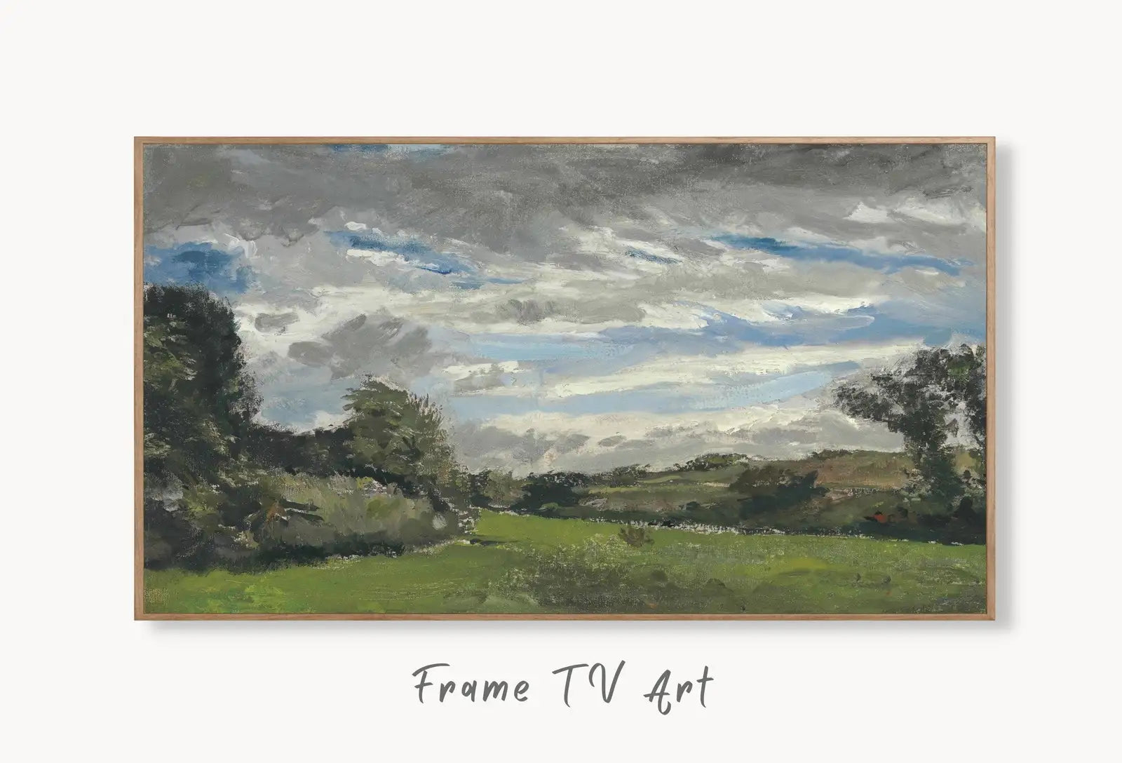 Samsung Frame TV Art 4K Cloudy Landscape Famous Painting by Vincent van Gogh. Instant Download van Gogh Art for the Frame TV. Vintage Decor displayed on Samsung Frame TV on a living room wall.