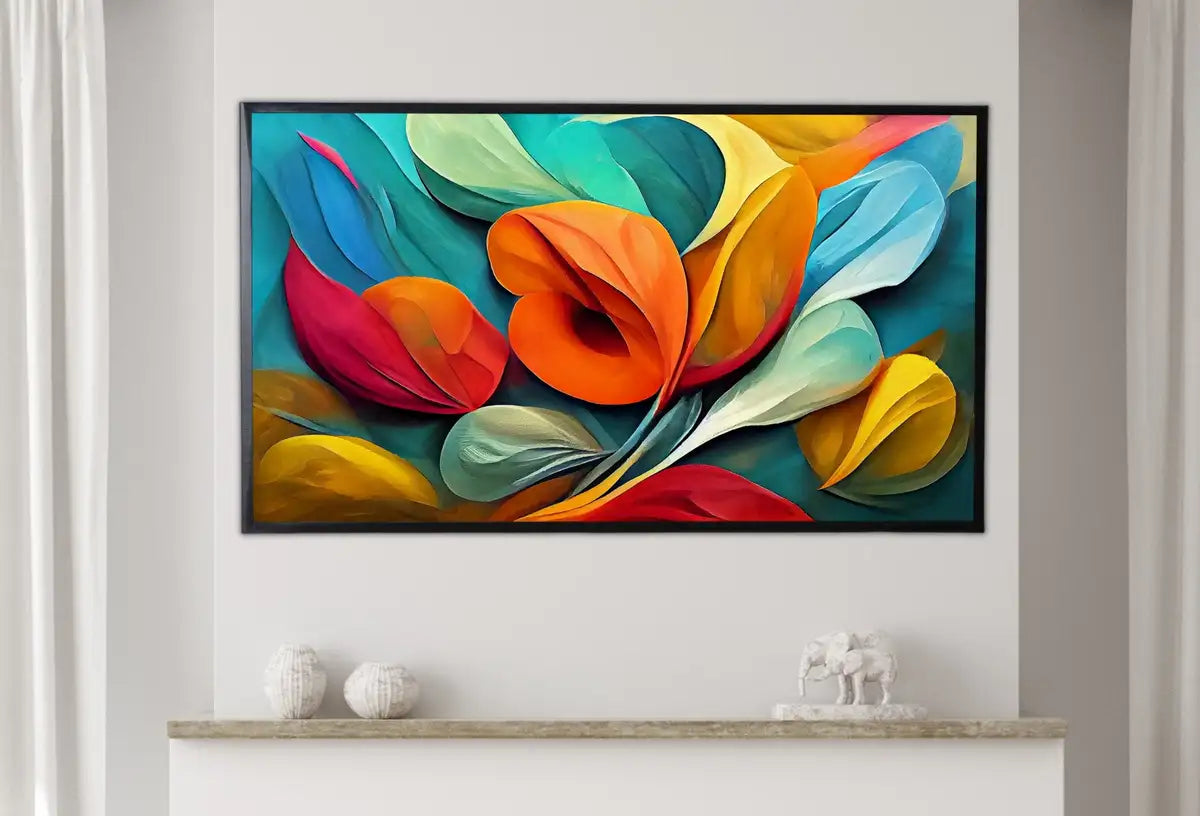 Detail view of artwork from Samsung Frame TV Art 4K Colorful Abstract Flower Petals. Instant Download Colorful Botanical Leaves Painting. Floral Modern Art for Frame TV. (variation 2)