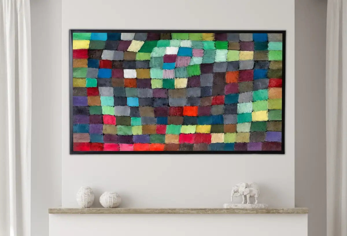 Detail view of artwork from Samsung Frame TV Art 4K Colorful Paul Klee Abstract Mosaic Painting. Instant Download Vintage Famous Abstract Painting Klee Art for Frame TV. (variation 2)