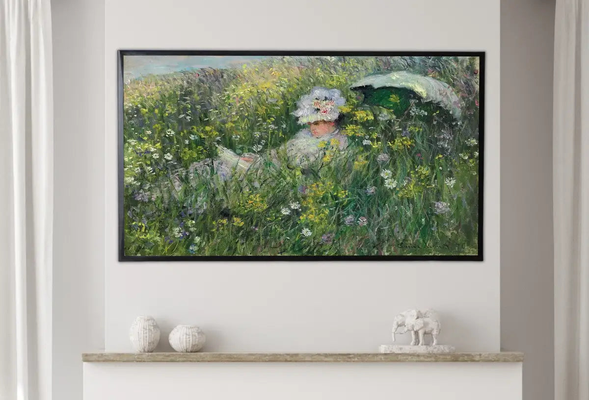 Detail view of artwork from Samsung Frame TV Art 4K Dans La Prairie Famous Claude Monet Painting. Instant Download Landscape Wall Art for the Frame TV. Vintage Wall Art. (variation 2)