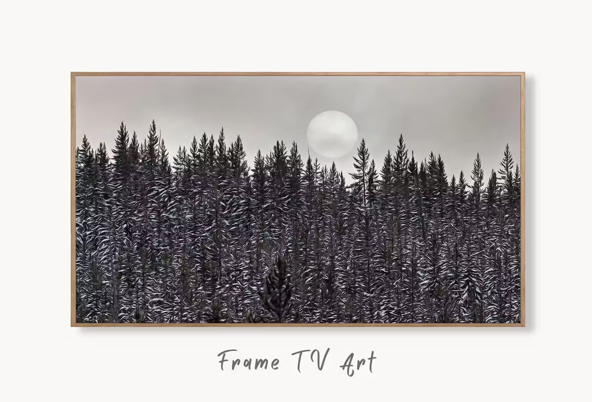 Samsung Frame TV Art 4K Dark Forest & Moon Landscape Nature Wall Art. Instant Download Forest Digital Art. Pine Trees Art for Frame TV – Frame TV  Art