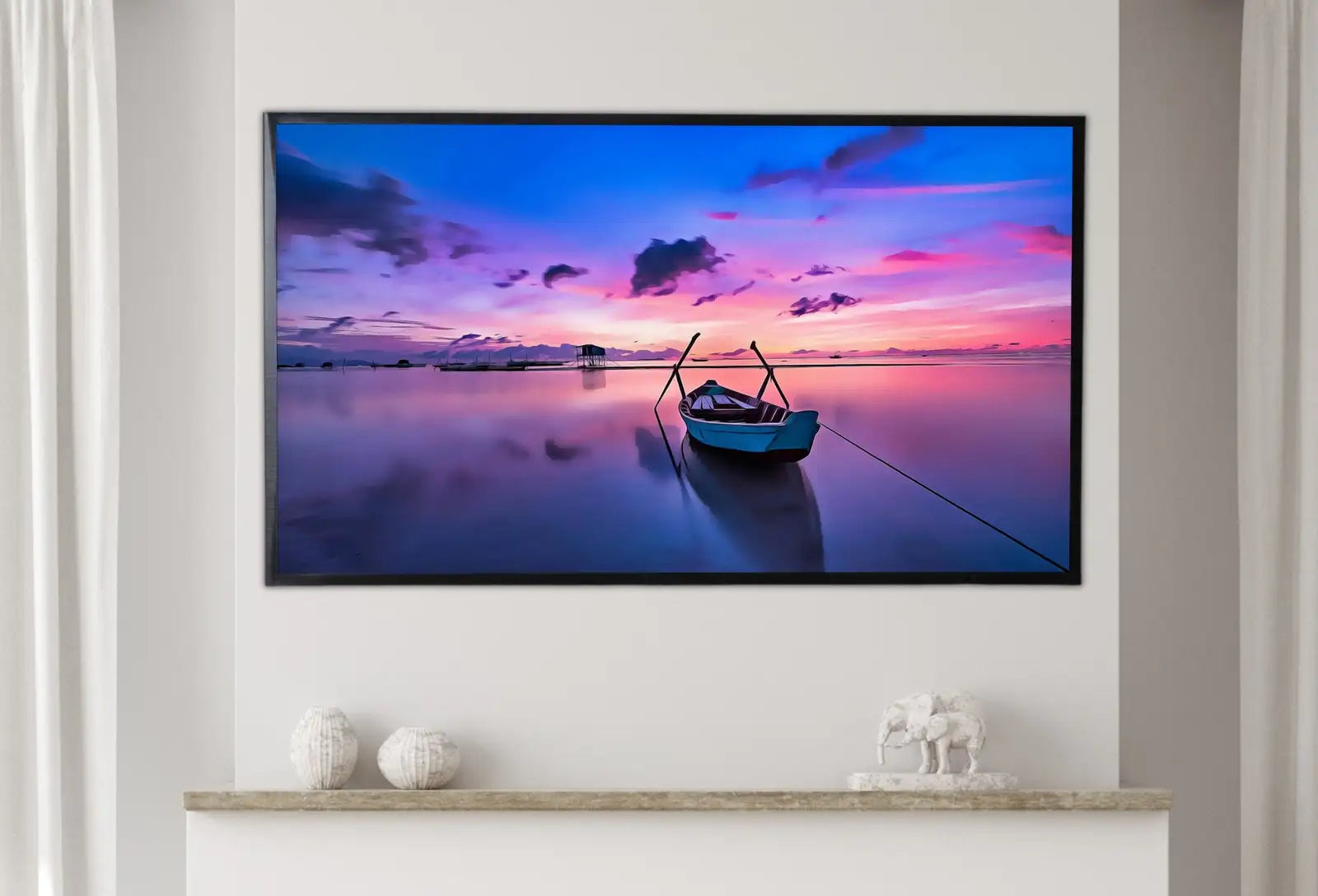 Included artwork preview showing first selection of artworks from Samsung Frame TV Art 4K Dawn with a Boat At Sea Print, Nautical Wall Decor. Instant Download Art for the Frame TV. Colorful Art for TV.