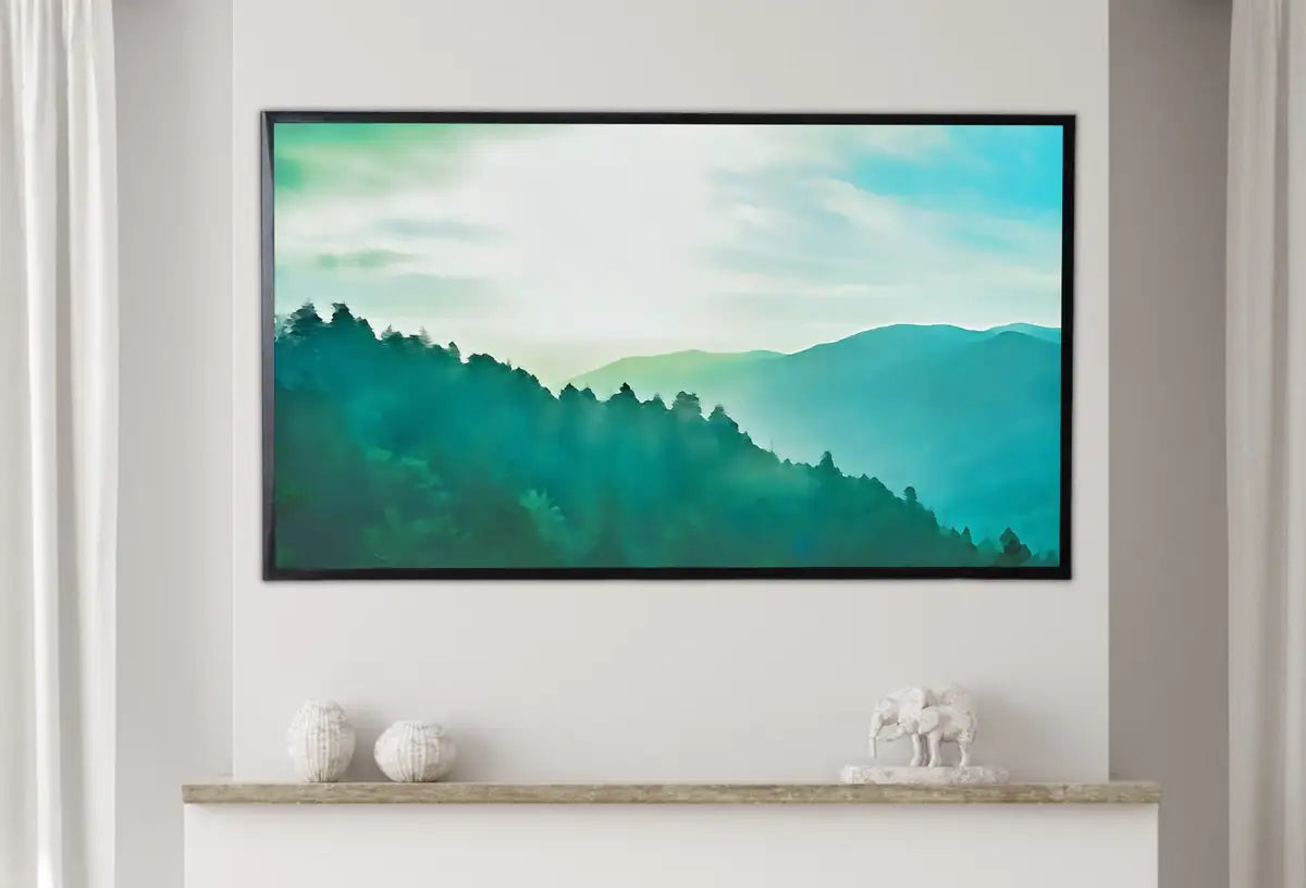 Detail view of artwork from Samsung Frame TV Art 4k Emerald Green Mountains Abstract Landscape. Evening Art Samsung TV Digital Download for Samsung Frame, Frame TV Art. (variation 2)