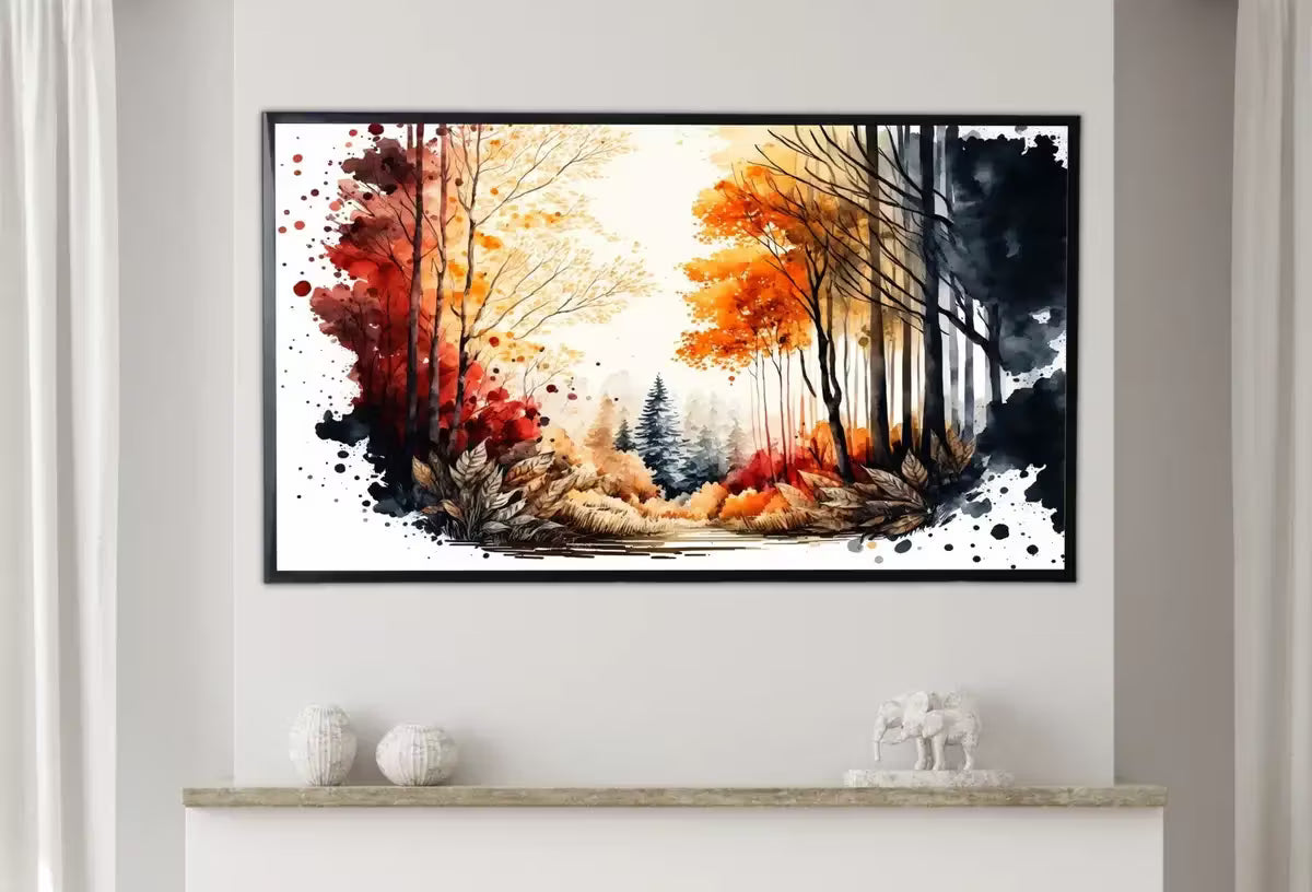 Samsung Frame TV Art 4K Fall Forest Nature Landscape Watercolor Digital Painting. Instant Download Forest Art for Samsung Frame TV. TV Art – Frame TV  Art