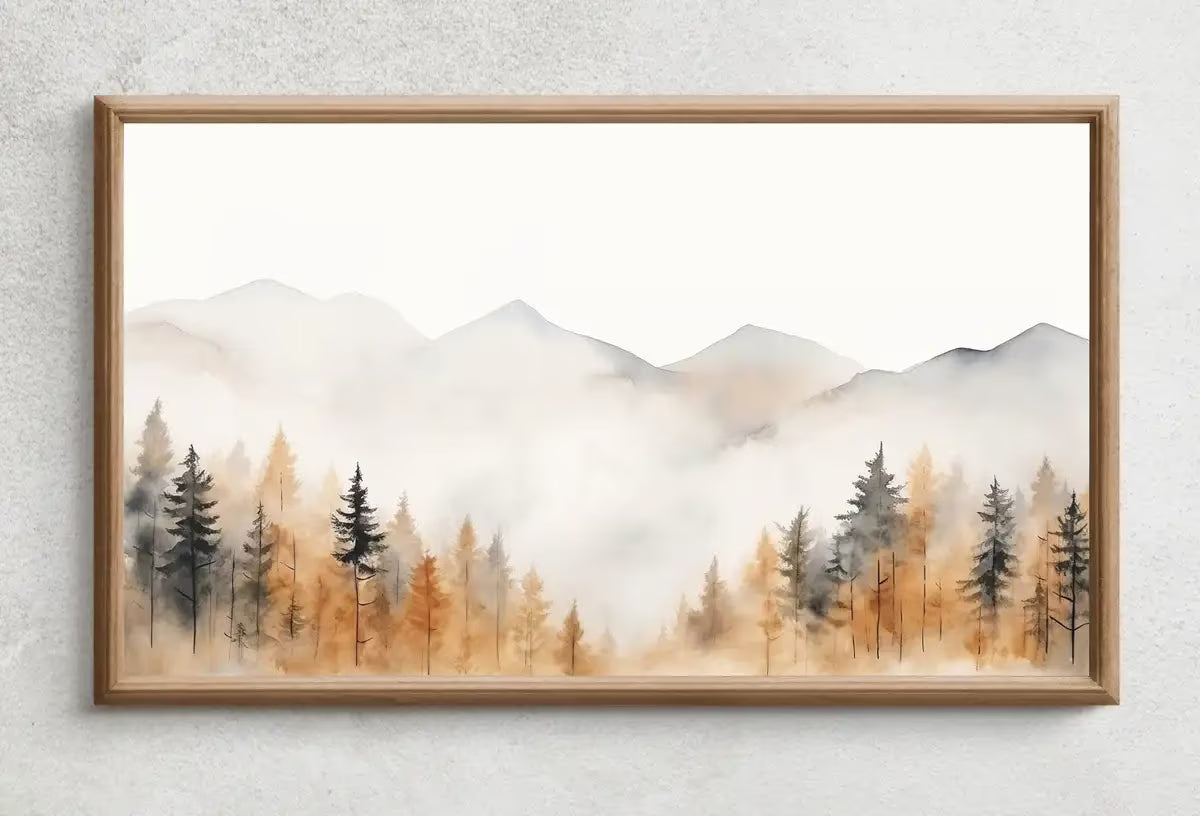 Samsung Frame TV Art 4K Fall Forest Watercolor Landscape Painting. Instant Download. Minimalist Autumn Art for Frame TV. Nature Art for TV – Frame TV  Art