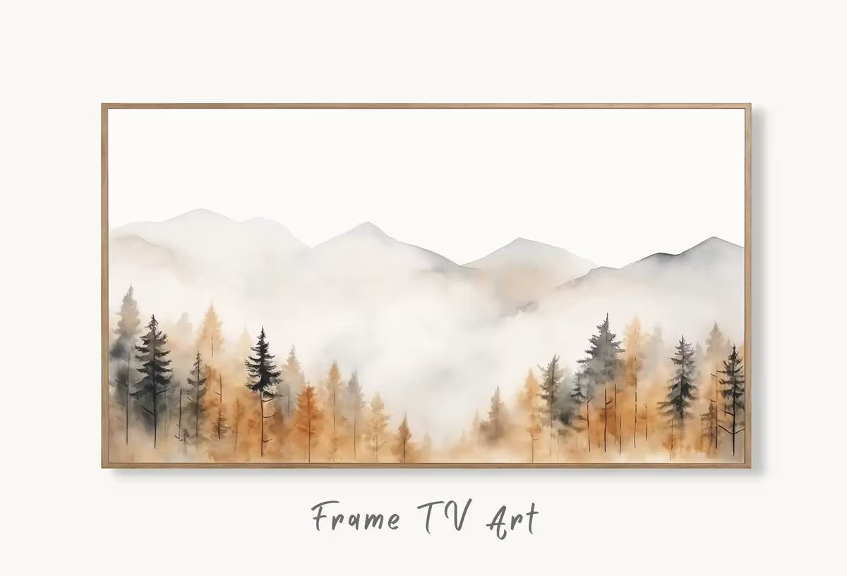 Samsung Frame TV Art 4K Fall Forest Watercolor Landscape Painting. Instant Download. Minimalist Autumn Art for Frame TV. Nature Art for TV – Frame TV  Art