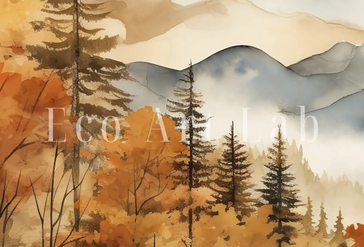 Samsung Frame TV Art 4K Fall Mountain Forest Landscape Painting. Instant Download. Autumn Forest Art for Samsung Frame TV. Art for TV – Frame TV  Art
