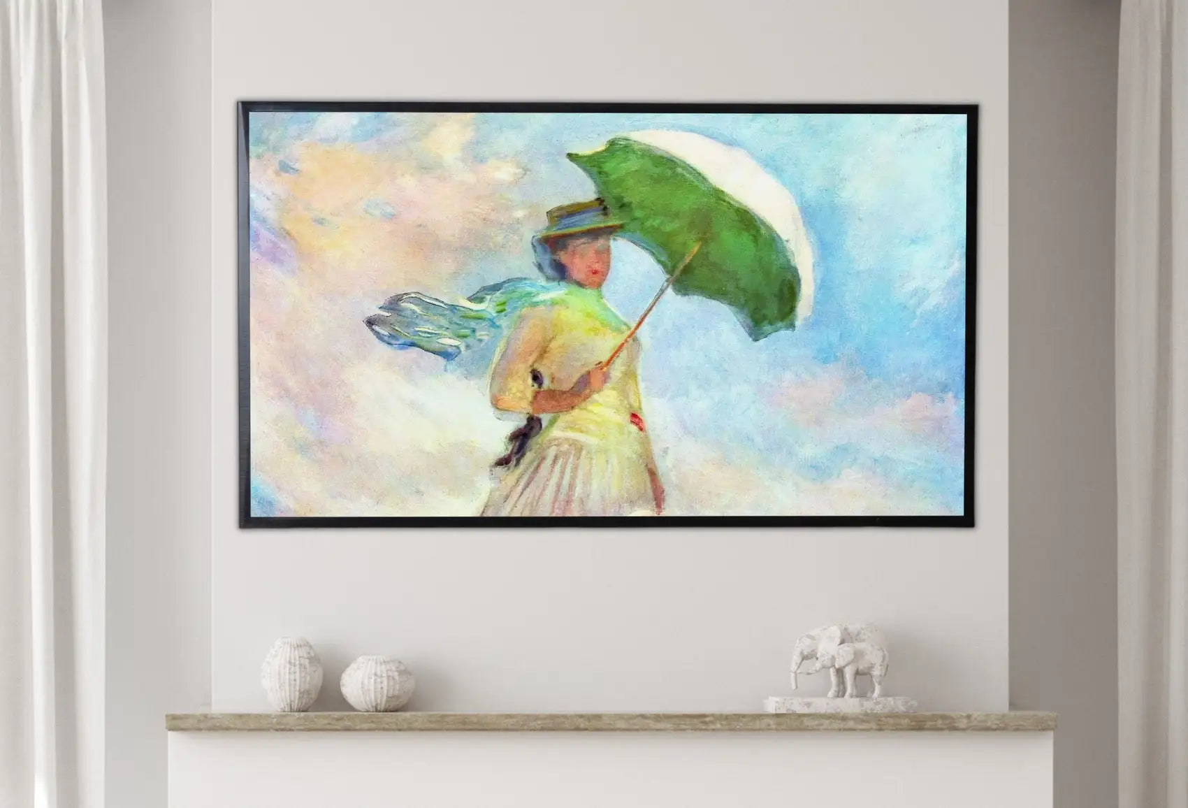 Included artwork preview showing first selection of artworks from Samsung Frame TV Art 4K Famous Paintings Set of 2. Woman with a Parasol Classic Portrait Paintings. Claude Monet Fine Art for Frame TV.