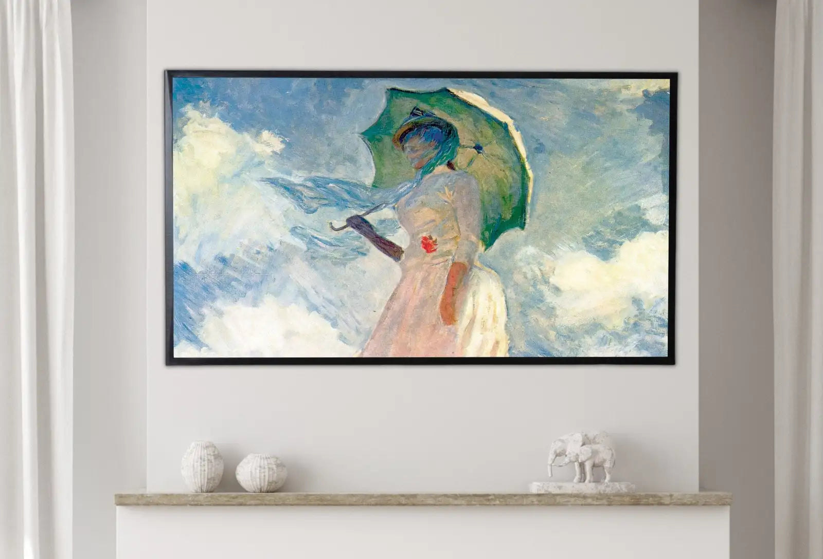 Detail view of artwork from Samsung Frame TV Art 4K Famous Paintings Set of 2. Woman with a Parasol Classic Portrait Paintings. Claude Monet Fine Art for Frame TV. (variation 1)