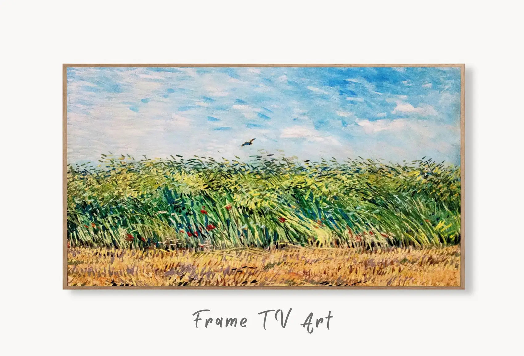 Samsung Frame TV Art 4K Famous Wheat Field Painting by Vincent van Gogh. Instant Download van Gogh Landscape for the Frame TV. Vintage Decor displayed on Samsung Frame TV on a living room wall.