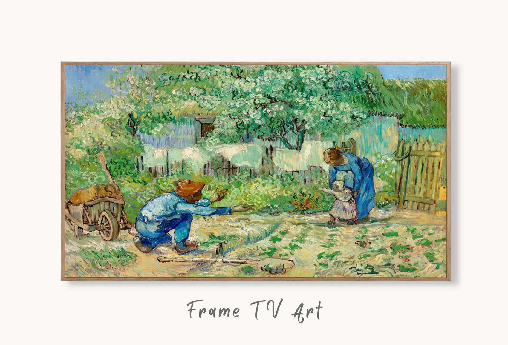 Samsung Frame TV Art 4K "First Steps" Famous Painting by Vincent van Gogh. Instant Download van Gogh Art for the Frame TV. Vintage Decor displayed on Samsung Frame TV on a living room wall.