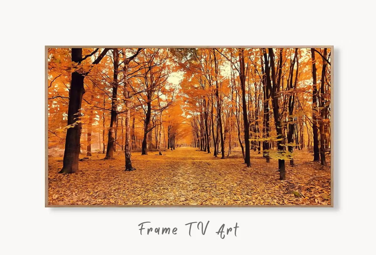 Samsung Frame TV Art 4K Forest Trail Scenery Fall Landscape Digital Painting. Instant Download Autumn Art for Samsung Frame TV. Art for TV – Frame TV  Art