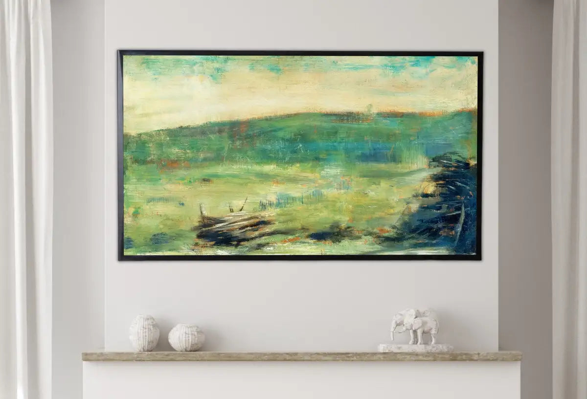 Detail view of artwork from Samsung Frame TV Art 4k Georges Seurat Vintage Abstract Landscape Painting. Famous Art for TV Digital Download for Samsung Frame, TV Art. (variation 2)