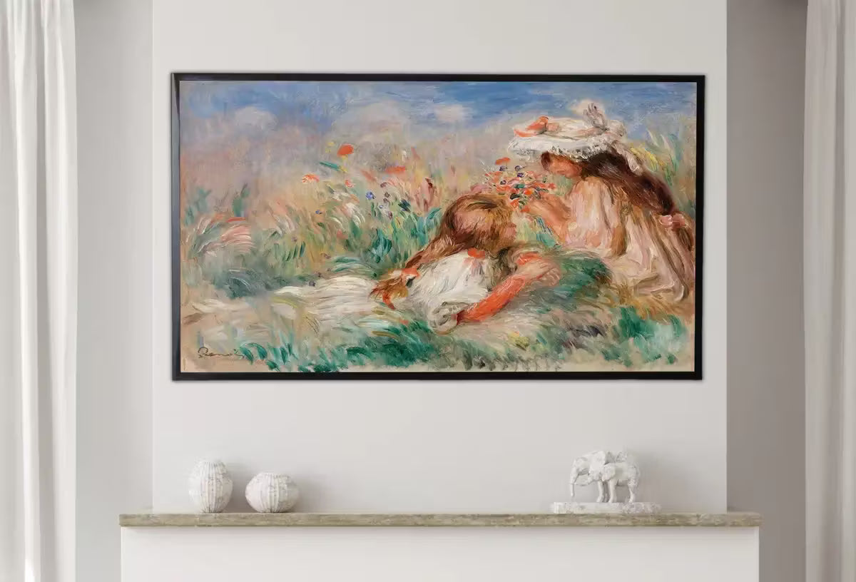 Samsung Frame TV Art 4K Girls in the Grass by Auguste Renoir. Famous Antique Oil Painting. Landscape Vintage Impressionist Art for Frame TV – Frame TV  Art