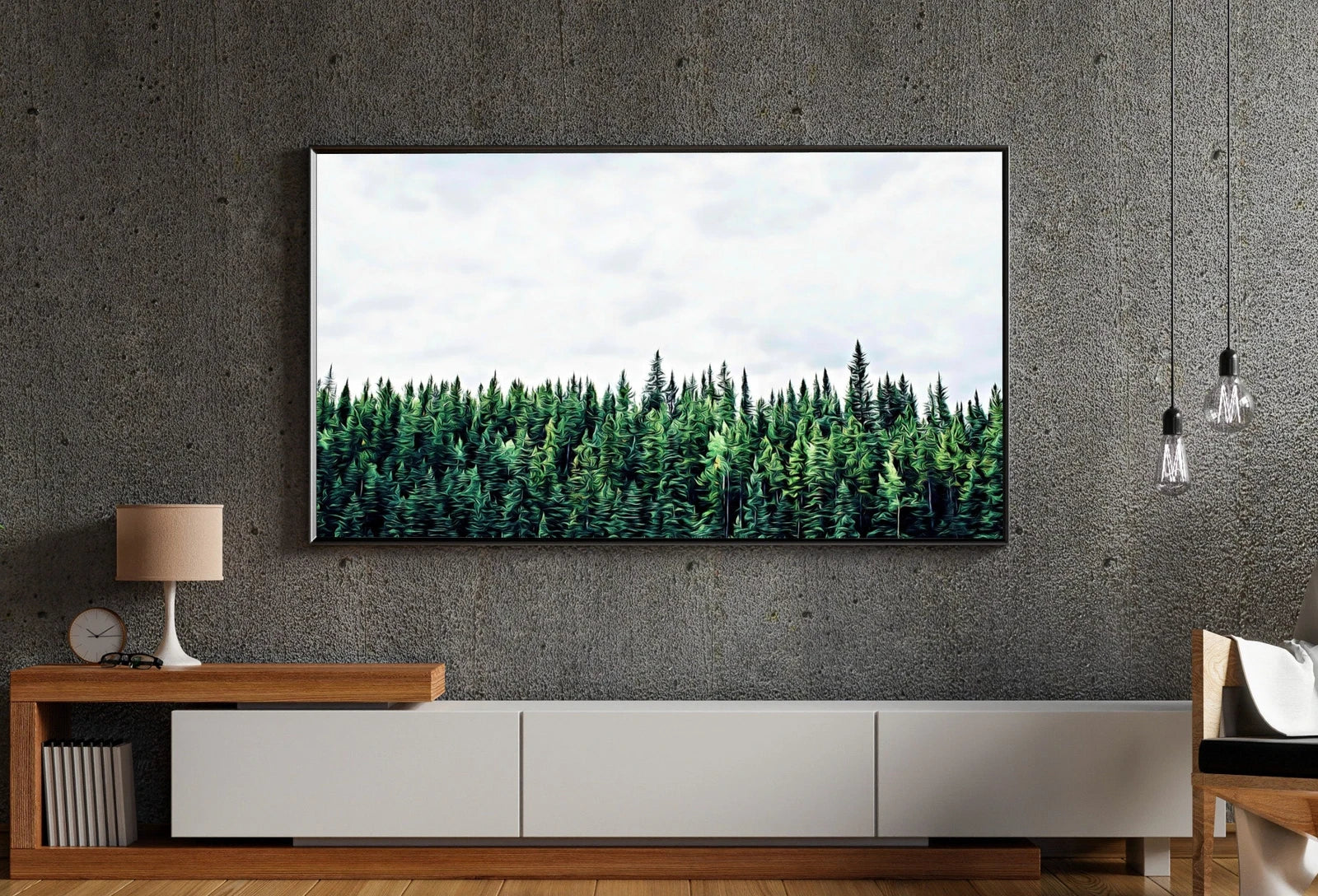Detail view of artwork from Samsung Frame TV Art 4K Green Forest Landscape Nature Wall Art. Instant Download Forest Photography. Pine Trees Art for Frame TV. (variation 2)