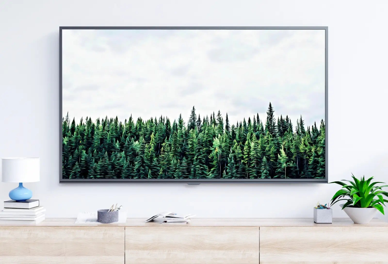 Detail view of artwork from Samsung Frame TV Art 4K Green Forest Landscape Nature Wall Art. Instant Download Forest Photography. Pine Trees Art for Frame TV. (variation 6)